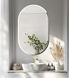 Artloge Oblong Wall Mirror Silver Frameless : 50 x 80cm Decorative Oval Mirrored Glass Vanity with Beveled Edge for Bathroom Living Room Entryway Hallway,Hangs Vertically or Horizontally