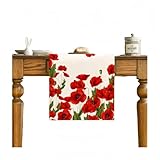 Table Runner Poppy Table Runner Kitchen Catering Family Party Wedding Tablecloth - Red - 33X90Cm