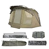 CARPZILLA Fishing Bivvy 1 Man With Door And Windows Waterproof 210D PU Aluminum Frame Portable Outdoor Shelter Camping Fishing Tent Shelter Carp Gear Equipment Ground Sheet Carry Bag 12 T Pegs Green
