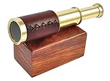 Antique leather bound brass telescope 6" with wooden Box