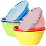 Youngever 9 Pack 650ML Re-usable Plastic Bowls with Lids, Cereal & Soup Bowls, Food Storage Containers, Set of 9 in 9 Assorted Colors