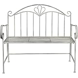 GlamHaus Metal Garden Bench, Patio Seat Furniture, Foldable Grey, Beautiful Shabby Chic, Handmade Vintage (Trentino Antique Grey)