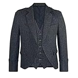 Scottish Argyle Jacket with 5-button Waistcoat – Classic Tweed Wool Elegance | Men's Wedding Kilt Jacket (UK, Numeric, 36, Charcoal Grey)