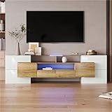 Modern LED White Gloss Low TV Armoire 200x30x607cm Living Room and Bedroom Furniture Set (White Gloss and Concrete)