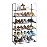 NIAWECAN 6 Tier Shoe Rack, Metal Shoe Organiser, Slim Shoe Racks Storage, Narrow Shoes Rack, Adjustable Shoe Shelf, Shoes Stand for Hallway, Entryway, Bedroom, Wardrobe, 58 × 28 × 109cm, Black