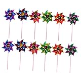 Henyall 25Pcs Rainbow Pinwheel,Colorful Plastic Windmills,Reflective Bird Repellent Windmill,Kids Outdoor Party Pinwheels,DIY Pinwheels Set for Lawns,Garden,Fruits and Party Favor（Random Colour)