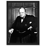Artery8 Vintage Photo Portrait Winston Churchill Britain Prime Minister UK Artwork Framed Wall Art Print A4