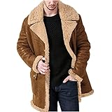 Mens Suede Leather Jacket Faux Fur Sherpa Fleece Lined Trucker Jacket Sheepskin Winter Trench Coat Warm Thick Outwear Fluffy Lapel Motorcycle Cargo Work Jacket Overcoat for Men UK