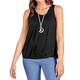 Bubble Hem Vest Women's Vests Sleeveless Bubble Hem Top Ladies Straps Vest Pleated Scoop Neck Elasticated Stretch Hem Summer Jersey Tank Top Loose fit Black 16-18