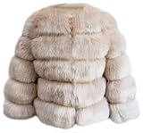 loveimgs Women Warm Fluffy Cropped Puffer Jacket Faux Fur Coat Crop Parka Collarless Winter Teddy Bear Coat Overcoat, Beige Camel, X-Small