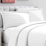 Pizuna White Satin Striped Bedding Cotton King Size Pillow Cases 2 Pc, 300 Thread Count 100% Long Staple Cotton Pillow Cover, Sateen King Pillow Cases 50 x 90cm (Damask Bedding Set)