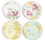 Royal Albert Miranda Kerr Australiana Fine Bone China Plates, Set of 4, Gold-Trimmed Floral Design with Native Birds