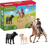 SCHLEICH Farm World 42578 Rodeo Calf Adventure Playset - Cowboy Rodeo Rider Figurine with Horse, Cow, and Dog, Realistic Western Rodeo Animal Figures and Accessories, Farm Playset for Boys and Girls