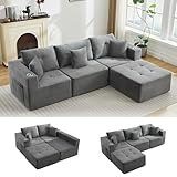 MAXYOYO Corner Sofa with Cup Holder, Boneless Couch with Memory Foam Deep Seat, Jumbo Corduroy Modular Sectional Sofa Convertible for 3/4 Seater, No Assembly Required