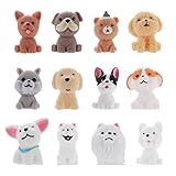 Cobee Dog Figurines Playset - 12 Pieces Realistic Mini Puppy Figures, Hand Painted Miniature Animal Toy Set for Cake Topper, Birthday Present, Party Favor
