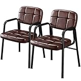 Yaheetech Dining Chairs 2pcs Reception Chair Leather Guest Chairs Ergonomic Upholstered Office Armchair for Home and Kitchen Brown