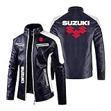 Men's Comfy Motorcycle Jackets for SU.ZU.K.I No Hood Leather Clothing Printing Racing Suit Slim Fit Coat Stand Collar Cycling Jersey PU Leather Outwear Tops-SLanS||XL
