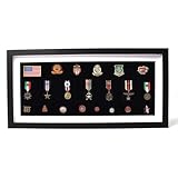 Military Shadow Box Frame,Military Medal Display Case,21.8"x10.2"Solid Wooden HD Glass Memorabilia Display Cases ,Police Badge Display Case（Black ﻿ ﻿ ﻿