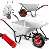 GARDEBRUK® Wheelbarrow | 100L Capacity | Load Up To 250KG | Home Garden Trolley | Heavy Duty Hand Cart | Galvanised Powder Steel Rim | All Terrain Pneumatic Tyre | Silver & Red