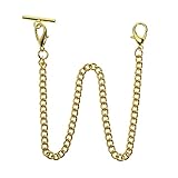 Create Idea Pocket Watch Albert Vest Chain With T Bar & Lobster Clasps - 14 Inch Classic Metal Chain Link & Stand - Single Link Vest Belt Gold