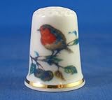 Porcelain China Collectible Thimble Christmas Robin - Free Dome Box