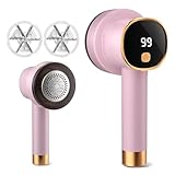 Fabric Shaver, Rechargeable Electric Lint Remover with LED Display, Lint Shaver, 6-Blade, 3-Speed Defuzzer Remove Fuzz, Pills for Clothes, Upholstery, Furniture, Pink