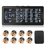 Liwogi TPMS Tyre Pressure System for Trucks 13Bar/199Psi, Solar Car Tyre Pressure Monitor with 8 Sensor for 4/6/8 wheel Camper Van Trailer Suv, 7-inch Display with Temperature/Time Display