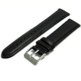Soft Genuine Leather Watch Strap Band 20mm, Black, Chrome (Silver Colour) Buckle