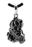 Budawi® Shooting Star Meteorite Pendant Necklace Jewellery, Pendant 925 Silver Eyelet Leather Cord & Certificate as a Gift for Birth Christening Birthday Gift Lucky Charm, Gemstone, Meteorite
