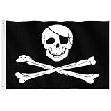 Pirate Flag, Hianjoo Jolly Roger Skull Flag 5ft x 3ft with Metal Eyelets, Vivid Color Fade Proof Polyester Canvas Header Double Stitched Crossbones Pirate Party Decoration Supplies 90 * 150CM