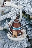 Inuit Glass Ornament Set - Yurt & Bear - 2-Piece Large Christmas Bauble Decorations for Tree (L: 9.3cm, W: 9cm, H: 10.8cm) - Tipi & Eskimo Style (Tipi with Eskimo Figure)
