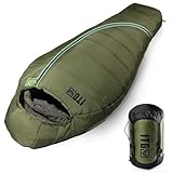 Mummy Sleeping Bag, Ultralight 4‑Season Sleeping Bag for for Adults, Military, Lightweight & Windproof, Cold Weather with Adjustable Hood, Phone Pocket for Camping, Hiking, Traveling (Ranger Green)