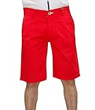 Jack South Mens Shorts Chino Cotton Stretch Bermuda Half Pants Zip Fly Classic Summer Casual Lightweight Work Wear Newport True Red 32 Waist