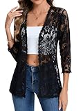 HAWILAND Womens Bolero Shrugs Long Cardigan Lace Bolero Jackets Long Sleeve Hook Closure Elegant Top Dress Cover Up Wedding Evening Cusal Black