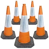 5 x 750mm Traffic Cones in Orange for Indoor and Outdoor Usage - Large Traffic Cones are Self Weighted and Made from 100% Recycled Materials in The UK