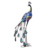 TERESA'S COLLECTIONS Large Garden Ornaments Outdoor, Metal Gorgeous Peacock Garden Statues Sculptures, Standing Bird Art Decorations for Lawn Yard, Gifts for Women, 24 Inch Tall