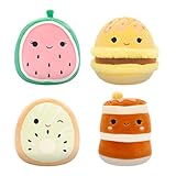 Squishmallows Original 5-Inch Food 4-Pack – Kachina Kiwi, Rayen Pancakes, Visconti Lemon Macaron, Wanda Watermelon