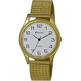 Ravel Easy Read Watch on Expandable Men's Quartz Watch with Gold Dial Analogue Display and Gold Stainless Steel Gold Plated Bracelet R0301071S