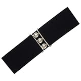 Ro Rox Retro Vintage Belt | Elastic Women's Accessories | Stretchy 50s Nurse With Silver Buckle & Clasp | Waist Belt For Dress | Wide Belt Design | Elasticated Belt For Women & Ladies, Black, M