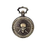 JewelryWe Bronze Mens Women Carved Skeleton Antique Pendant Pocket Quartz Watch 31.5 Inch Chain (with Gift Bag)