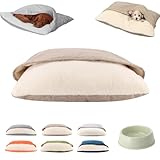 Snoozie Snuggle Burrow Bed, Snuggleburrow Calming Dog Cave Beds with Ultra-Soft Built-in Cover, Soft Plush Square Hooded Mats, Pet Sleeping Removable Washable Pad Bags for Pets (Brown, L)