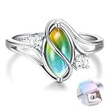 FIOROYAL 925 Sterling Silver Mood Ring for Women Girls Vintage Cubic Zirconia Statement Ring Color Change Mood Stone Ring 925 Sterling Silver Rings Size Q