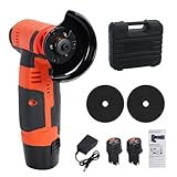 Cordless Mini Angle Grinder Tool with Battery and Charger, 550W Wireless Electric Grinder with 2x1500mAh Battery, Ceramic Tile Cutter and Metal Saw, 76mm Circular Disc Power Tool (Red 2)