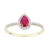 Naava Women's 18 ct Yellow Gold Round Ruby and Diamond Teardrop Ring, Size J