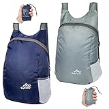 Feibmir 2 Ultra Lightweight Foldable Backpacks,Water Resistant Hiking Daypacks,Packable Rucksacks for Men Women Kids Travelling Outdoor Camping Climbing(Marine,Grey)