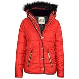 A2Z 4 Kids Padded Puffer Quilted Coat Faux Fur Collar Detachable Hood - Jacket Puffer 411 Red 13.