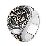 Masonic Master Mason Signet Ring - Titanium Steel Freemason Ritual Ring with Jachin Boaz G Symbol Blue Lodge Jewellery for Men's silver Size W