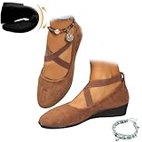 Women's Crisscross Strap Wedge Shoes,Womens Round Toe Ballet Wedge Dress Shoe Elegant Suede Comfy Slip-On Shoes (Brown,6)