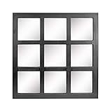 Stonebriar Square Rustic 9 Panel Window Pane Hanging Wall Mirror with Black Painted Wood Finish and Attached Mounting Brackets