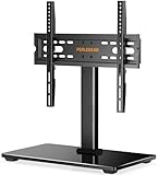 Perlegear Universal Table Top Pedestal TV Stand for 32"-60" LED Plasma Flat Curved Screens, Height Adjustable TV stand with Tempered Glass Base & Cable Management, Holds 40 KG Max.VESA 400x400mm